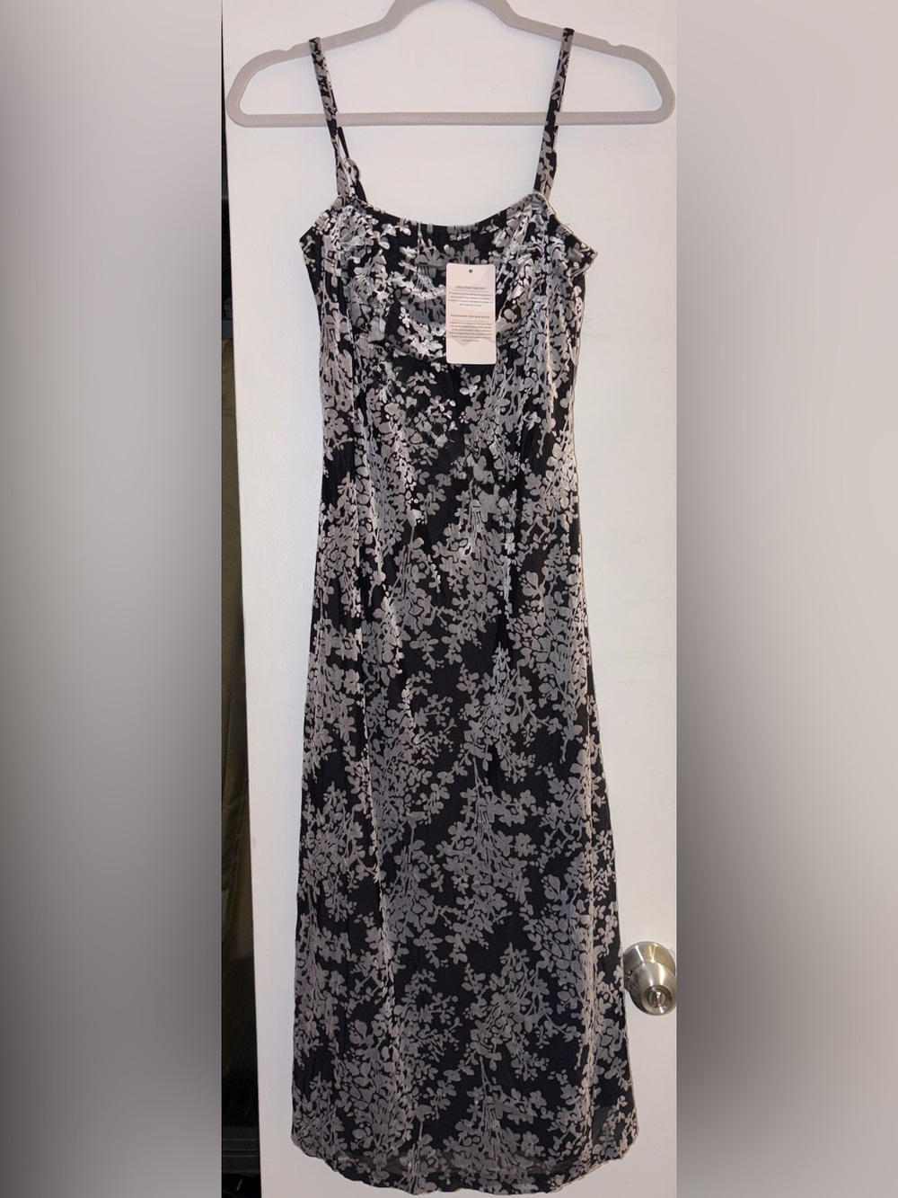 Black Floral Maxi Slip Dress with Gray Botanical Print